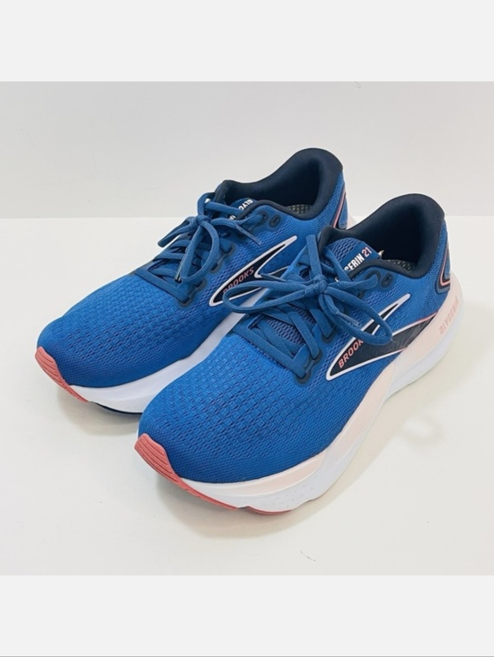 Brooks Glycerin GTS 21 Women's Blue Running Shoes with Coral Accents